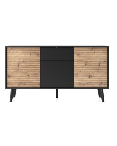 Buffet WILLOW 154 cm chêne et noir avec tiroirs