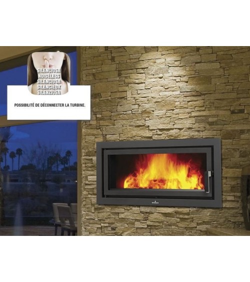 Insert cheminée à bois LONDRES-T avec turbine 21 kW + 4 bouches recuperateur