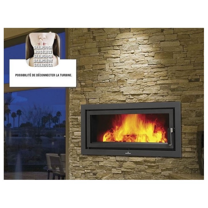 Insert cheminée à bois LONDRES-T avec turbine 21 kW + 4 bouches recuperateur Insert cheminée à bois LONDRES-T avec turbine 21 kW + 4 bouches recuperateur