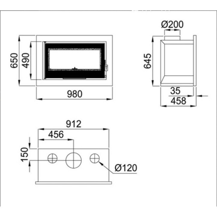 Insert cheminée à bois avec turbine Placetas 14 kW + 2 bouches recuperateur Insert cheminée à bois avec turbine Placetas 14 kW + 2 bouches recuperateur