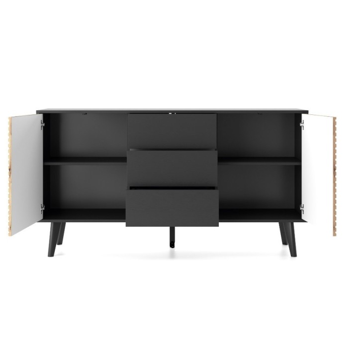 Buffet WILLOW 154 cm chêne et noir avec tiroirs