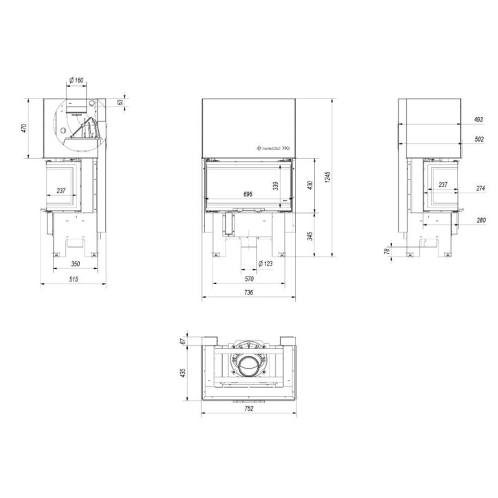 Insert cheminée à bois 3 côtés vitrées, Porte guillotine, 7 kW NOLWENN Insert cheminée à bois 3 côtés vitrées, Porte guillotine, 7 kW NOLWENN