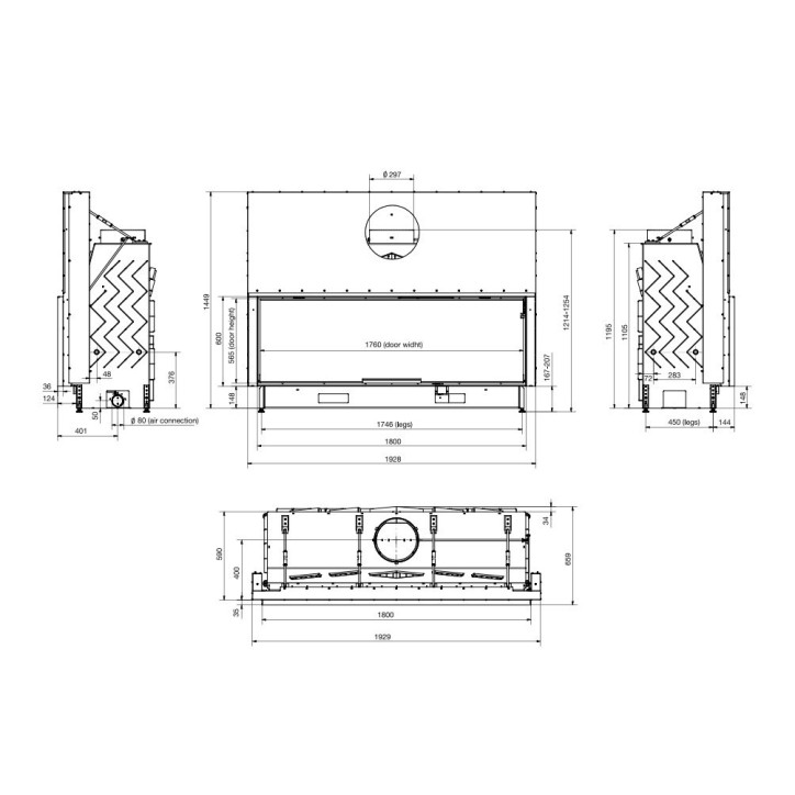 Insert cheminées à bois 200 EVO LD porte guillotine 22 kW Insert cheminées à bois 200 EVO LD porte guillotine 22 kW