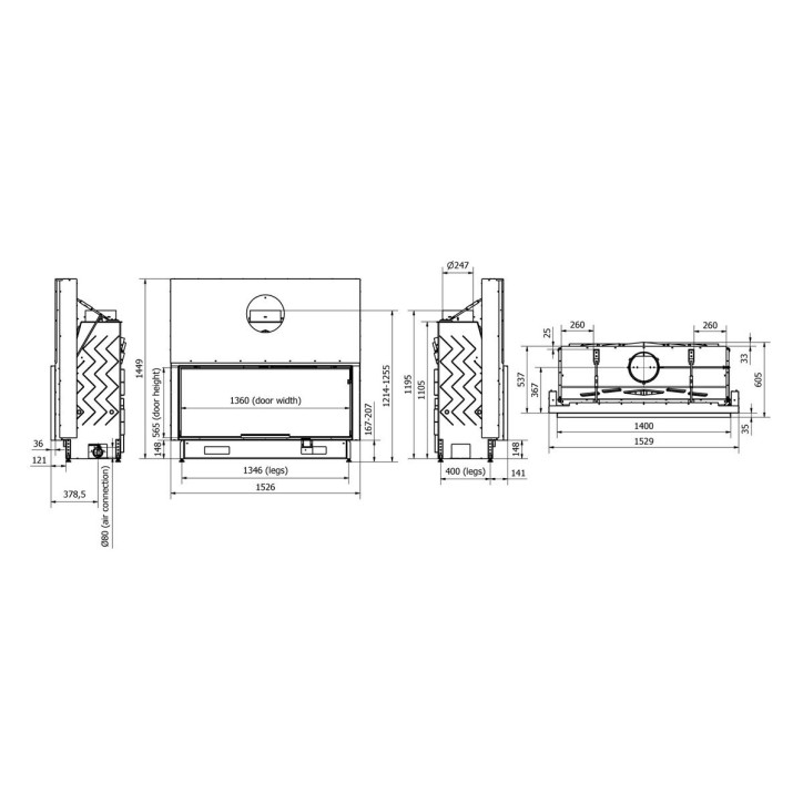 Insert cheminées à bois EVO 160 CM porte guillotine 21 kW