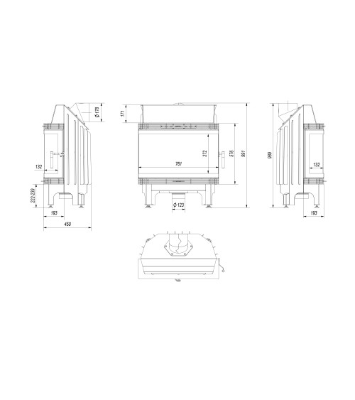 Insert cheminée BLANKA 14.5KW BS 3 côtés vitrés