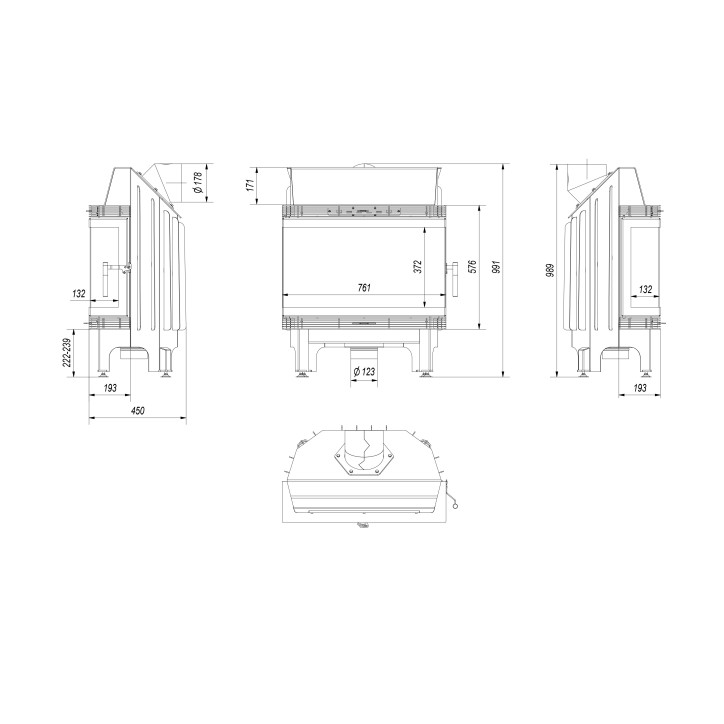 Insert cheminée BLANKA 14.5KW BS 3 côtés vitrés