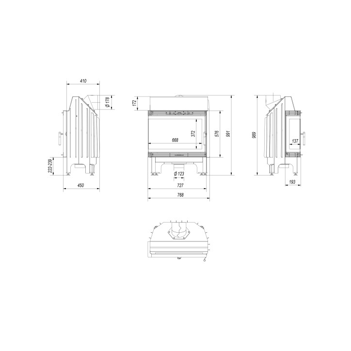 Insert cheminée BLANKA 12 BS vitre à gauche