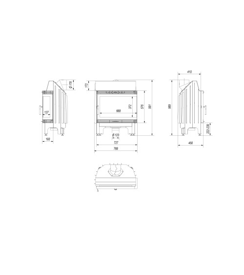 Insert cheminée BLANKA 8 BS 3 côtés vitrés