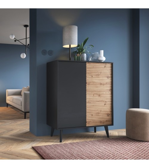 Grand buffet WILLOW 104 cm chêne et noir