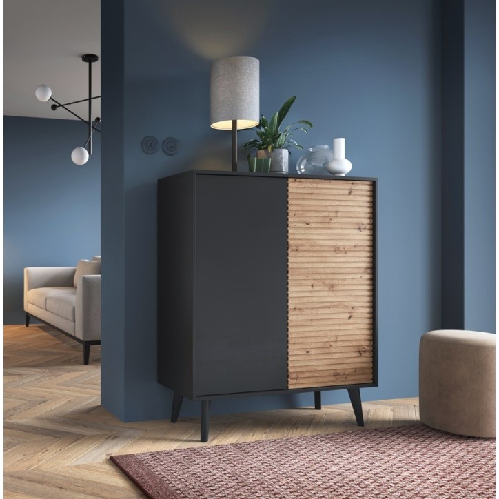 Grand buffet WILLOW 104 cm chêne et noir