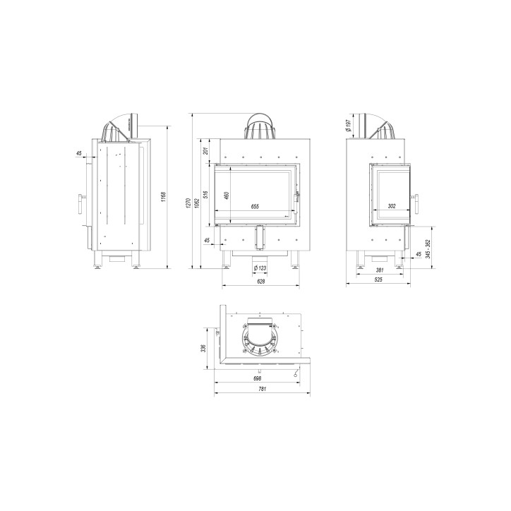 Insert cheminée LUCY 12 BS vitre à gauche