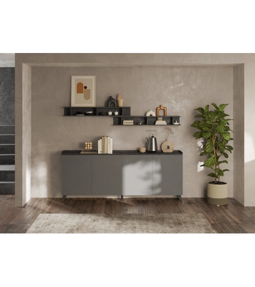 Buffet PAUL 240 cm Ardoise et Plomb 4 portes