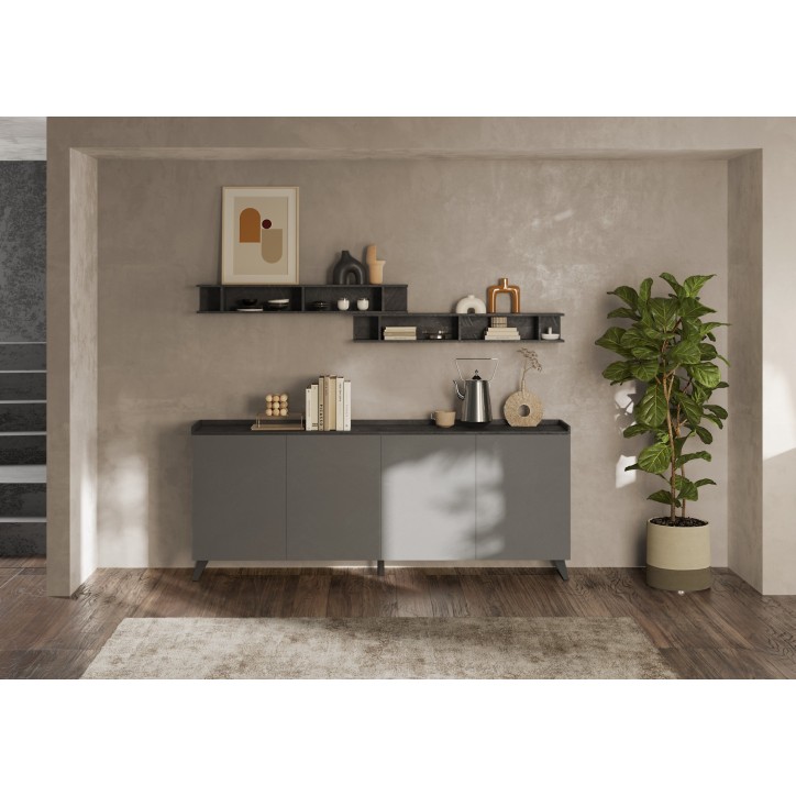 Buffet PAUL 240 cm Ardoise et Plomb 4 portes
