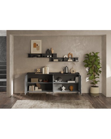 Buffet PAUL 240 cm Ardoise et Plomb 4 portes