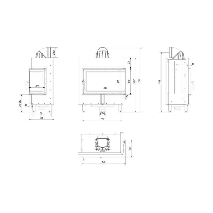 Insert cheminée LUCY 14 BS vitre à droite