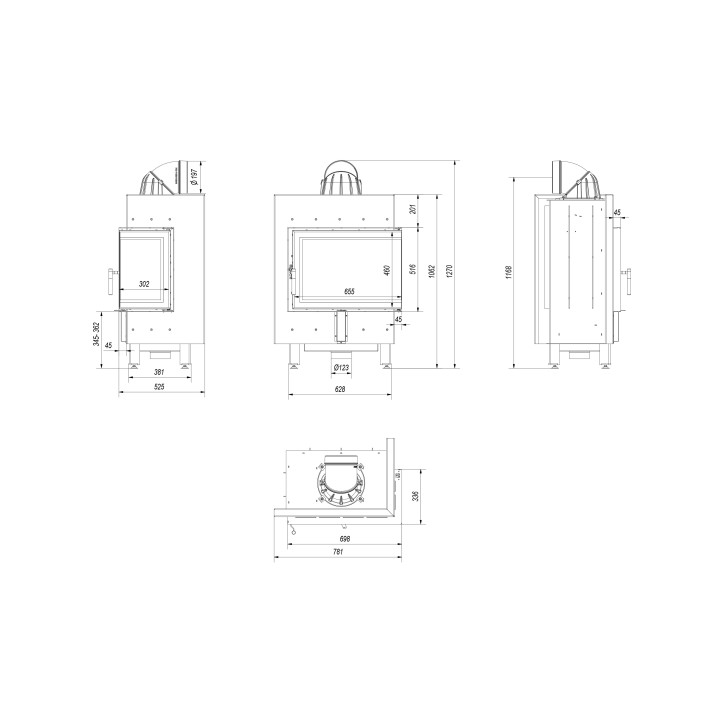 Insert cheminée LUCY 12 BS vitre à droite