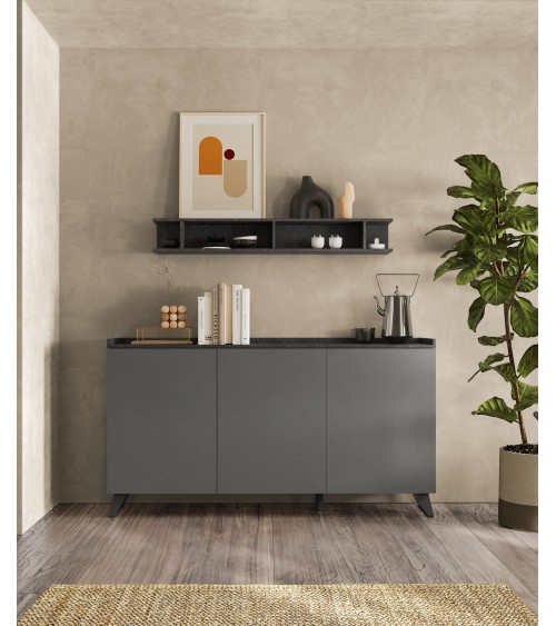 Buffet PAUL 180 cm Ardoise et Plomb 3 portes
