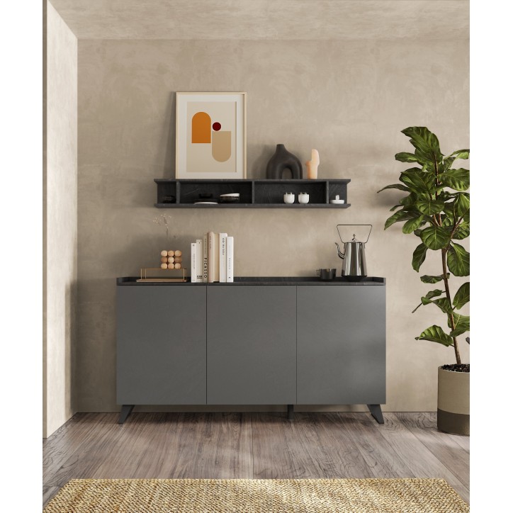 Buffet PAUL 180 cm Ardoise et Plomb 3 portes