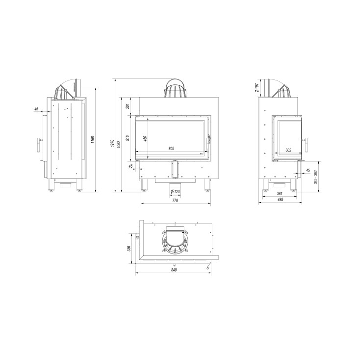 Insert cheminée LUCY 14 BS vitre à gauche