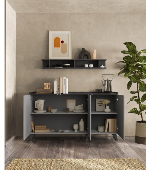 Buffet PAUL 180 cm Ardoise et Plomb 3 portes