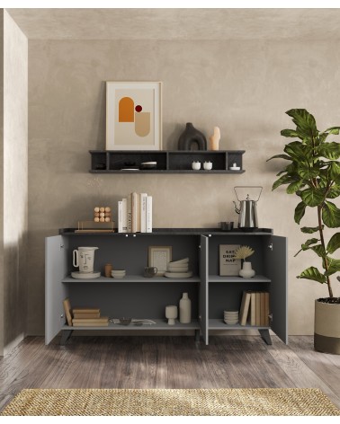 Buffet PAUL 180 cm Ardoise et Plomb 3 portes