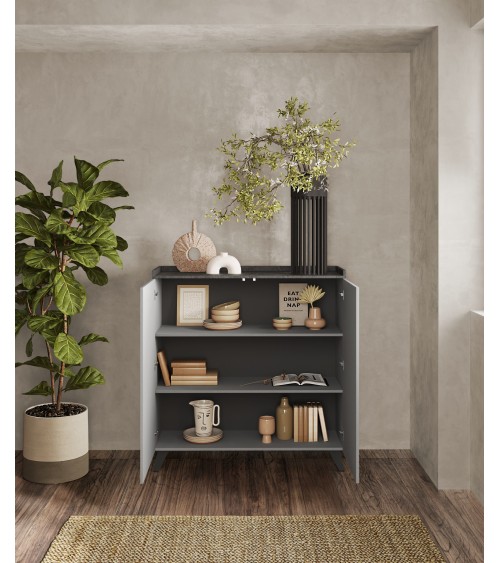 Buffet haut PAUL 120 cm Ardoise et Plomb 2 portes