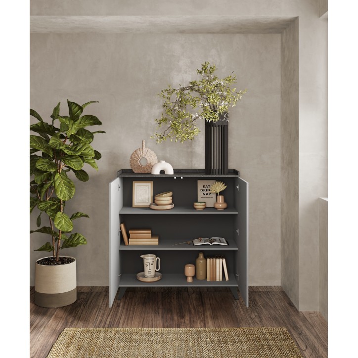 Buffet haut PAUL 120 cm Ardoise et Plomb 2 portes