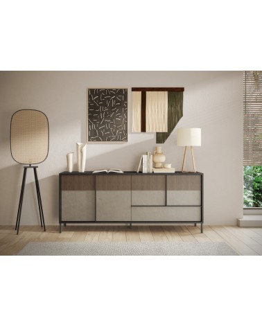 Buffet ETNA 206 cm Lave, argile et chêne mercure 4 portes et un tiroir