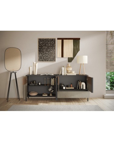 Buffet ETNA 206 cm Lave, argile et chêne mercure 4 portes et un tiroir