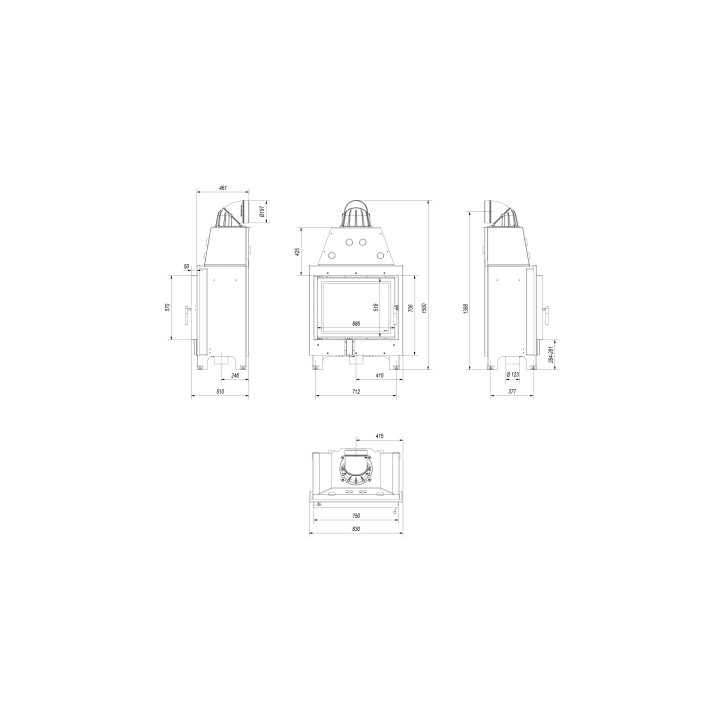 Insert cheminée MBA 17 + 4 bouches recuperateur