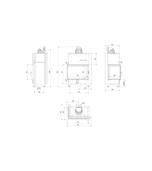Insert cheminée MBA 17 BS vitre à gauche + 4 bouches recuperateur