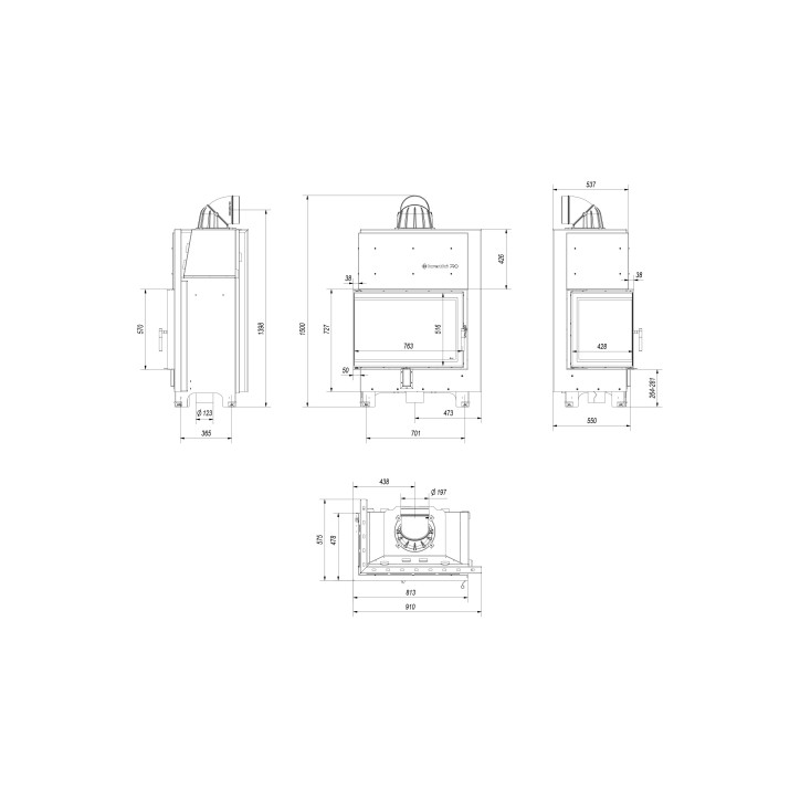 Insert cheminée MBA 17 BS vitre à gauche + 4 bouches recuperateur