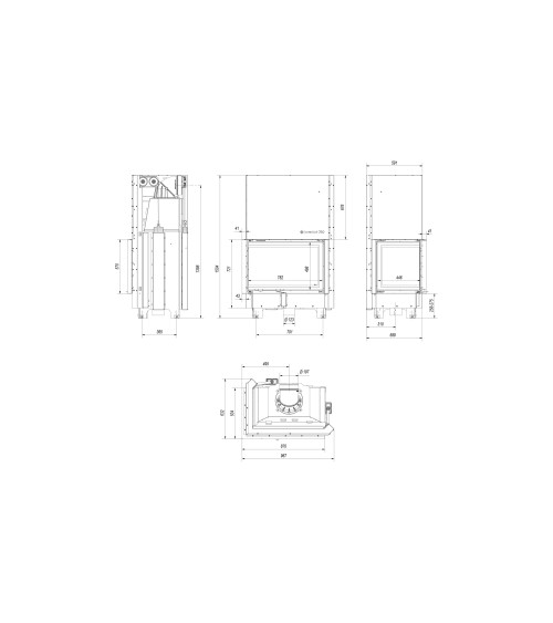 Insert cheminée MBA 17 BS vitre à gauche ouverture relevable + 4 bouches recuperateur