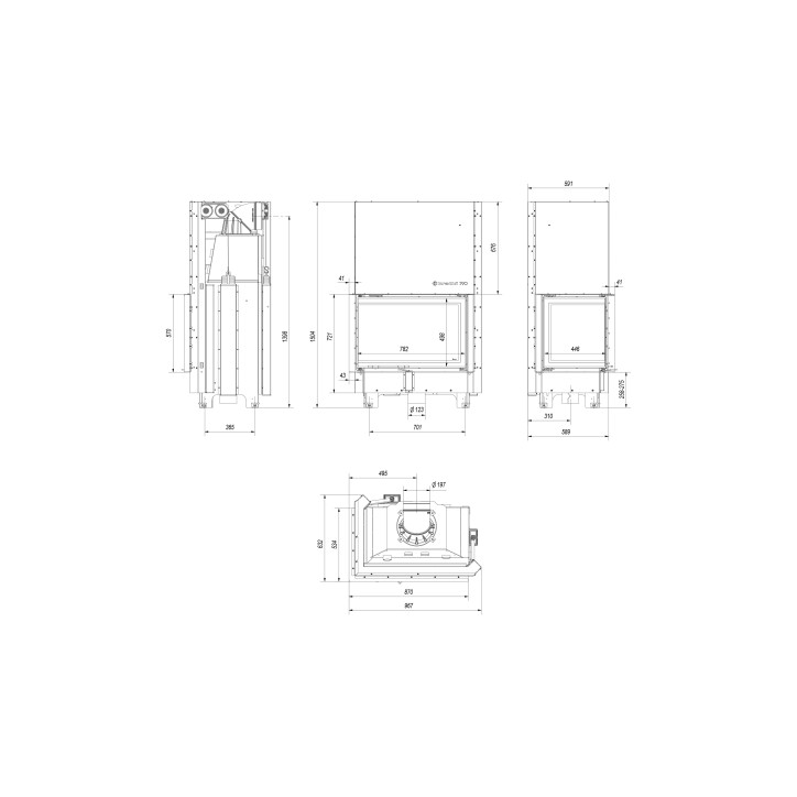 Insert cheminée MBA 17 BS vitre à gauche ouverture relevable + 4 bouches recuperateur