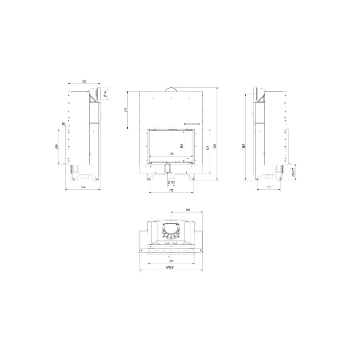 Insert cheminée MBA 17 ouverture relevable + 4 bouches recuperateur