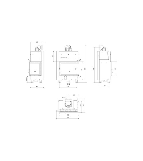 Insert cheminée MBA 17 BS vitre à droite + 4 bouches recuperateur