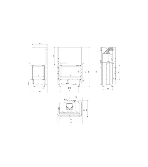 Insert cheminée MBA 17 BS vitre à droite ouverture relevable + 4 bouches recuperateur