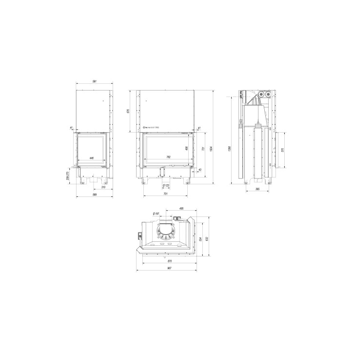 Insert cheminée MBA 17 BS vitre à droite ouverture relevable + 4 bouches recuperateur