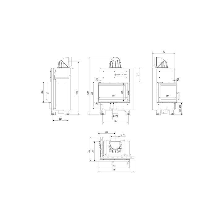 Insert cheminée MBM 10 BS vitre à gauche + 2 bouches recuperateur