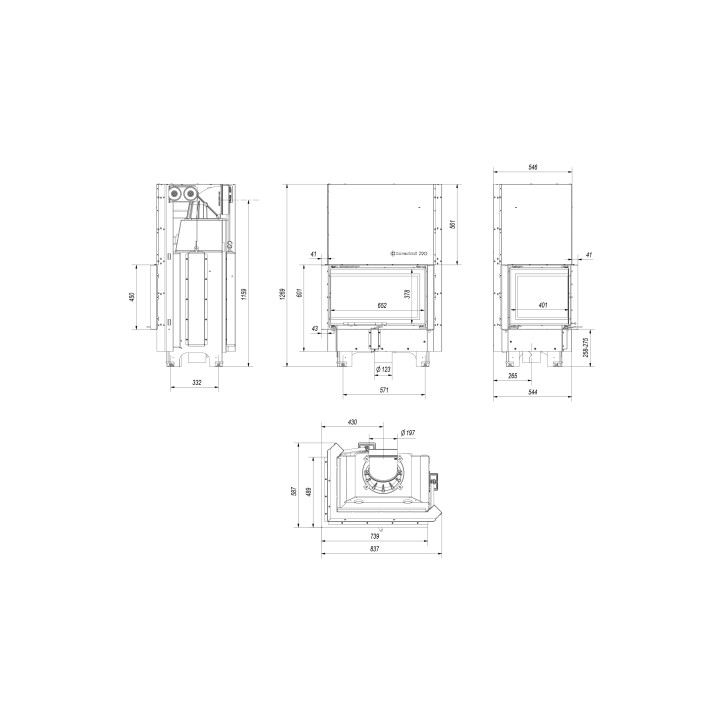 Insert cheminée MBM 10 BS vitre à gauche ouverture relevable + 1 bouches recuperateur