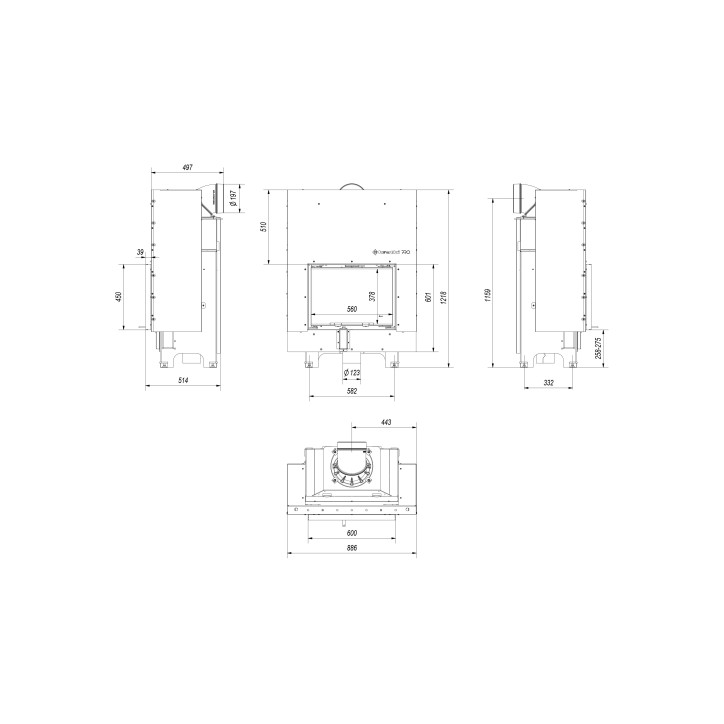 Insert cheminée MBM 10 ouverture relevable + 2 bouches recuperateur