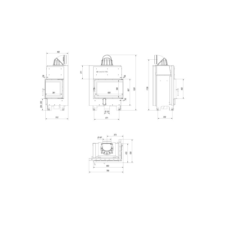 Insert cheminée MBM 10 vitre à droite + 2 bouches recuperateur
