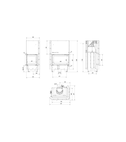 Insert cheminée MBM 10 BS vitre à droite ouverture relevable + 2 bouches recuperateur