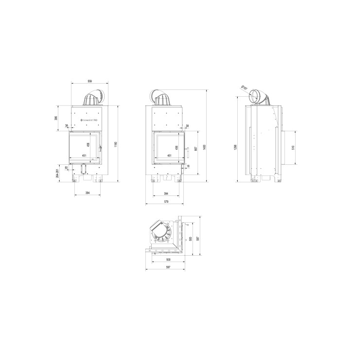 Insert cheminée MBN 12 BS vitre à gauche
