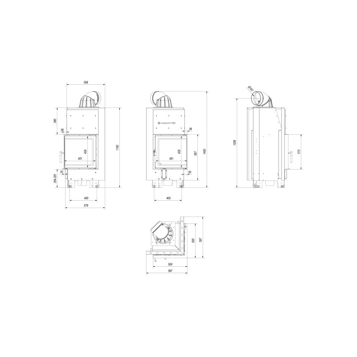 Insert cheminée MBN 12 BS vitre à droite