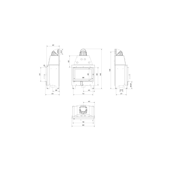 Insert cheminée MBO 15 + 4 bouches recuperateur
