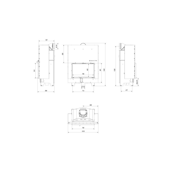 Insert cheminée MBO 15 ouverture relevable + 4 bouches recuperateur