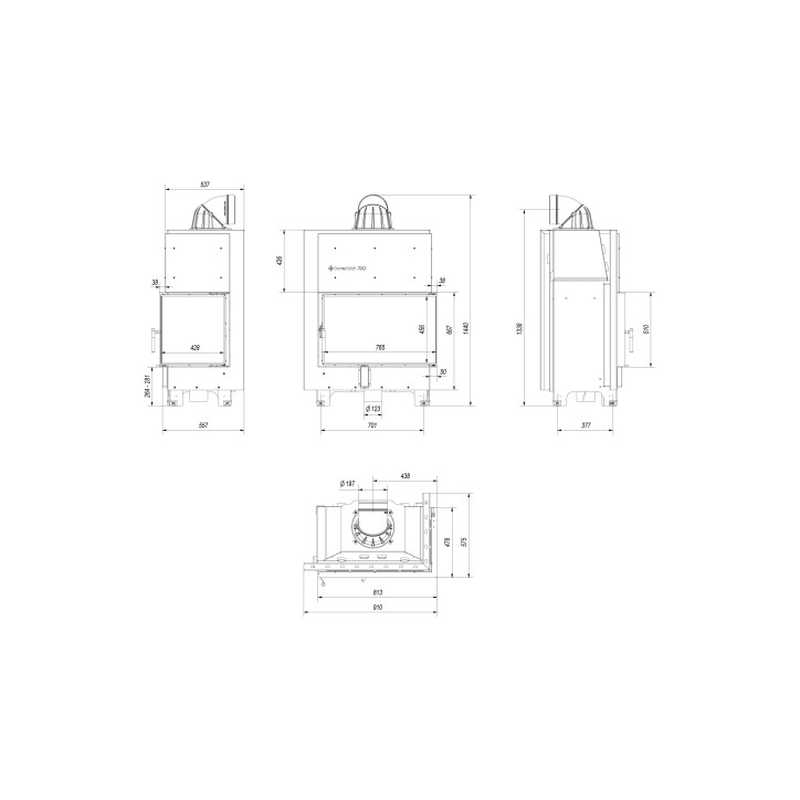 Insert cheminée MBO 15 BS vitre à droite + 4 bouches recuperateur