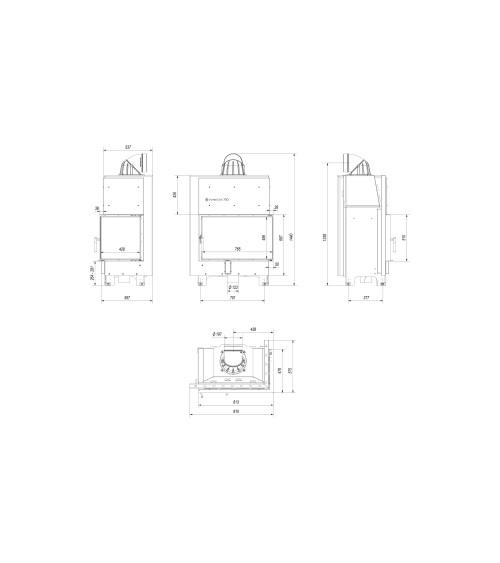 Insert cheminée MBO 15 BS vitre à droite + 4 bouches recuperateur