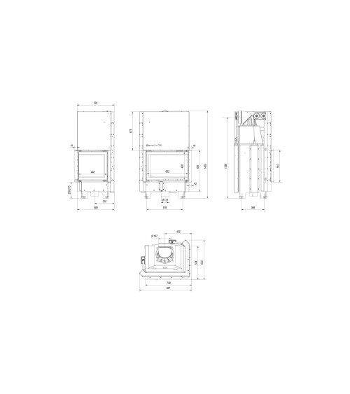 Insert cheminée MBZ 13 BS vitre à droite ouverture relevable + 3 bouches recuperateur